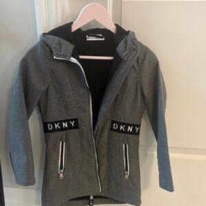 DKNY Charcoal Hooded Jacket with Zipper Accents
